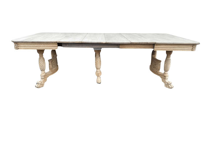 American Colonial oak extending dining table with lion paw feet, 3x extensions (8 Seater)