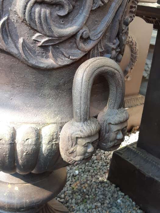 20TH Century French Set of Five Massive Cast Iron Urns on Plinths