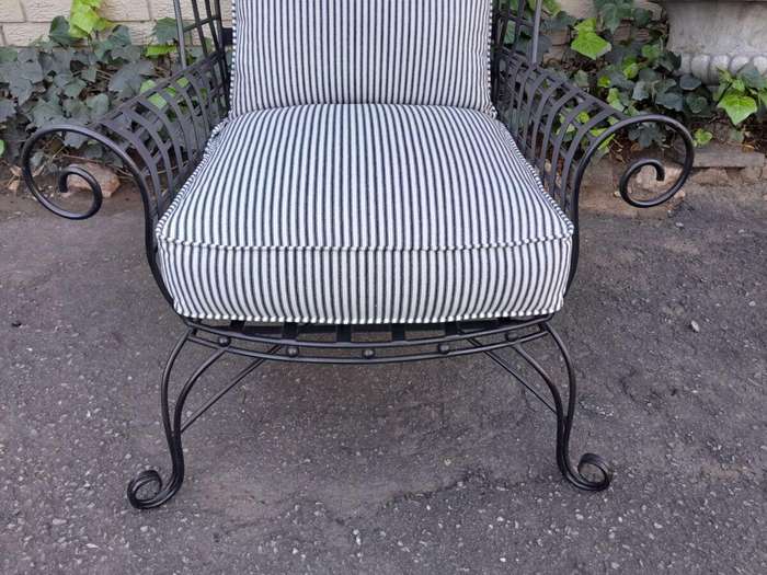 A Pair of Custom-Made Heavy Wrought Iron Highly decorative Wrought Iron Armchairs With Ticking Cu...