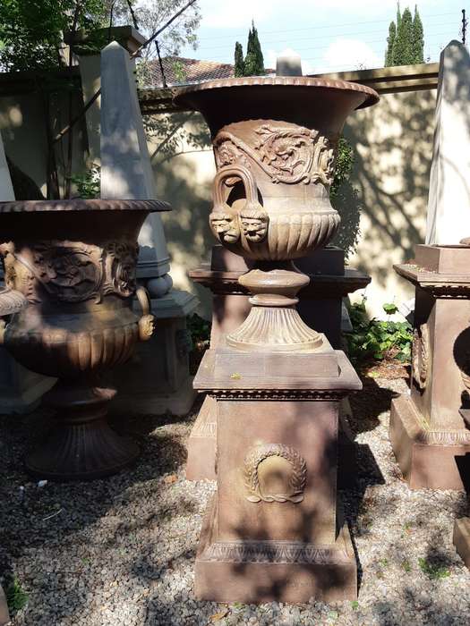A 20th Century Large  French Cast Iron Urn on Plinth Base