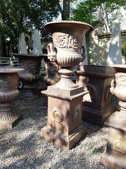 A 20th Century Large  French Cast Iron Urn on Plinth Base