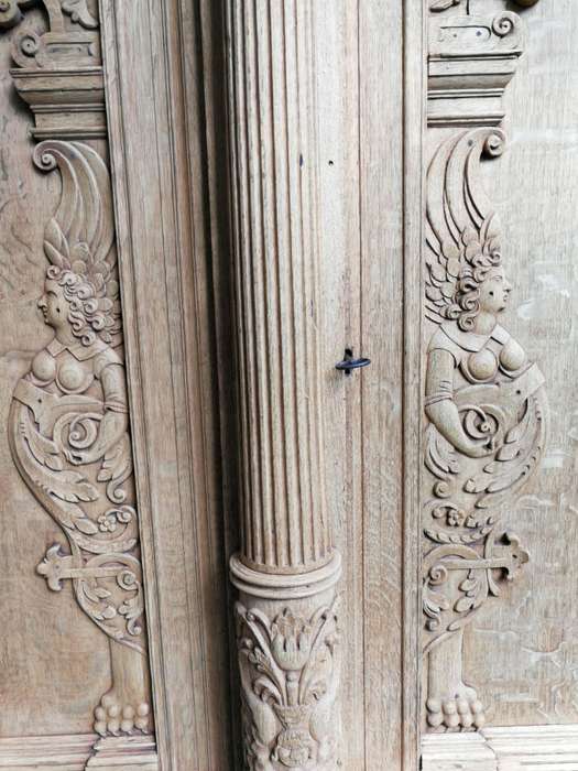 An 18th Century Continental Bleached / Natural Oak Cupboard The Interior Fitted With An Array Of ...