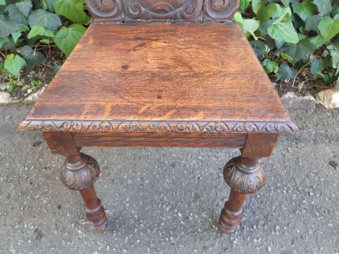 Pair Of "Gothic Revival" Carved Oak Hall Chairs