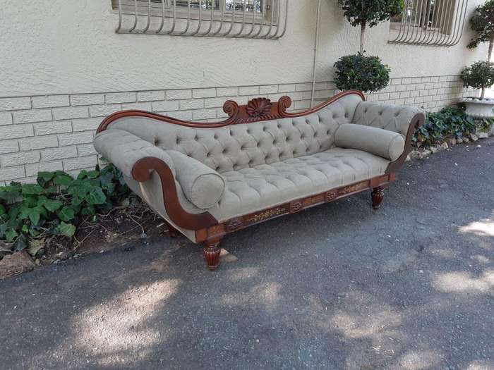 Victorian Rosewood Settee English Linen Deep Buttoned