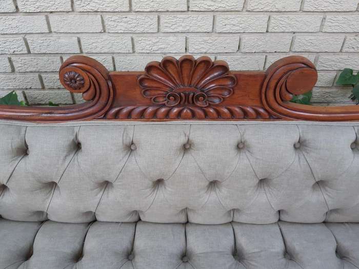 Victorian Rosewood Settee English Linen Deep Buttoned