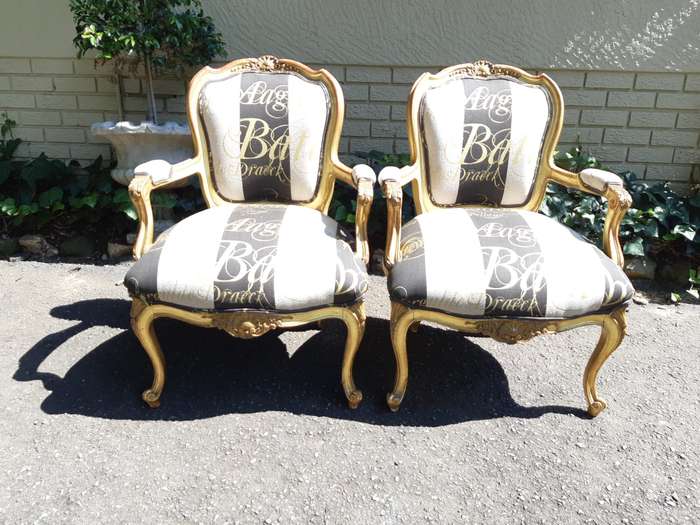 A Pair of 19 Century Giltwood Louis XVI Fauteuil Style Armchairs Circa 19th Century