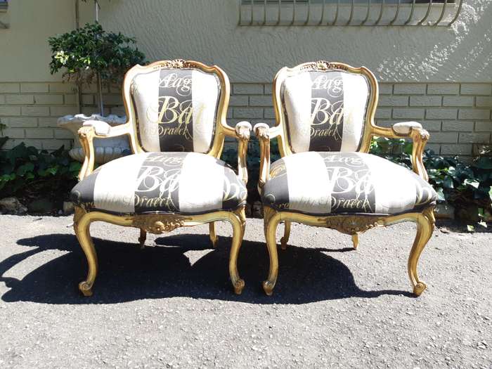 A Pair of 19 Century Giltwood Louis XVI Fauteuil Style Armchairs Circa 19th Century