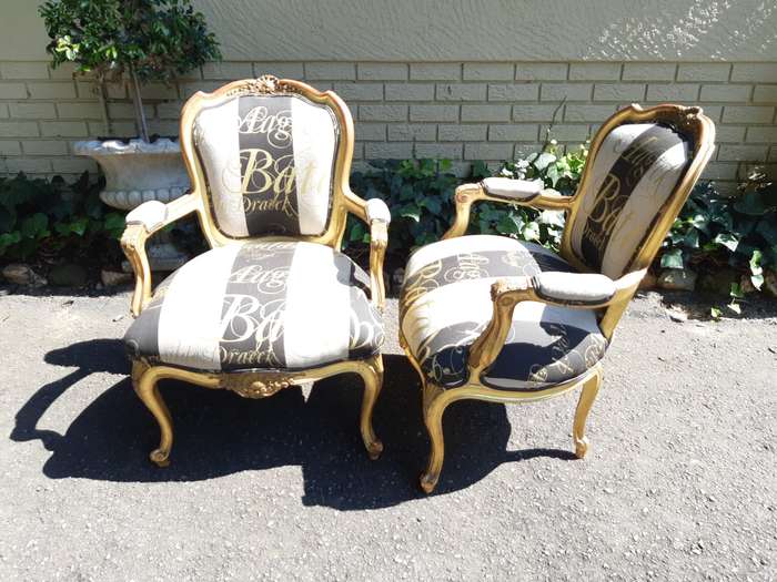 A Pair of 19 Century Giltwood Louis XVI Fauteuil Style Armchairs Circa 19th Century