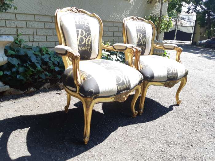 A Pair of 19 Century Giltwood Louis XVI Fauteuil Style Armchairs Circa 19th Century