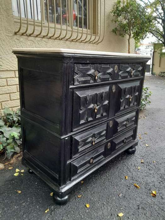 An Antique Early 18th Century Oak Chest of Drawers with Original Hardware in a Contemporary Finis...
