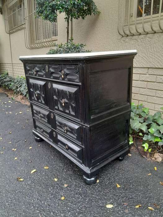 An Antique Early 18th Century Oak Chest of Drawers with Original Hardware in a Contemporary Finis...