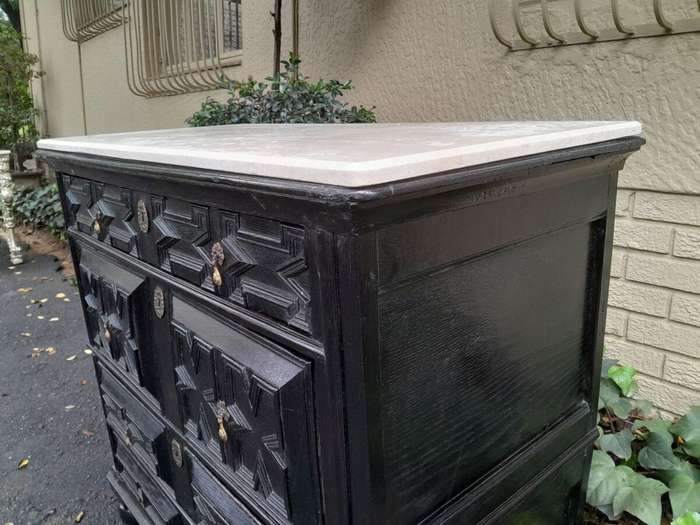 An Antique Early 18th Century Oak Chest of Drawers with Original Hardware in a Contemporary Finis...
