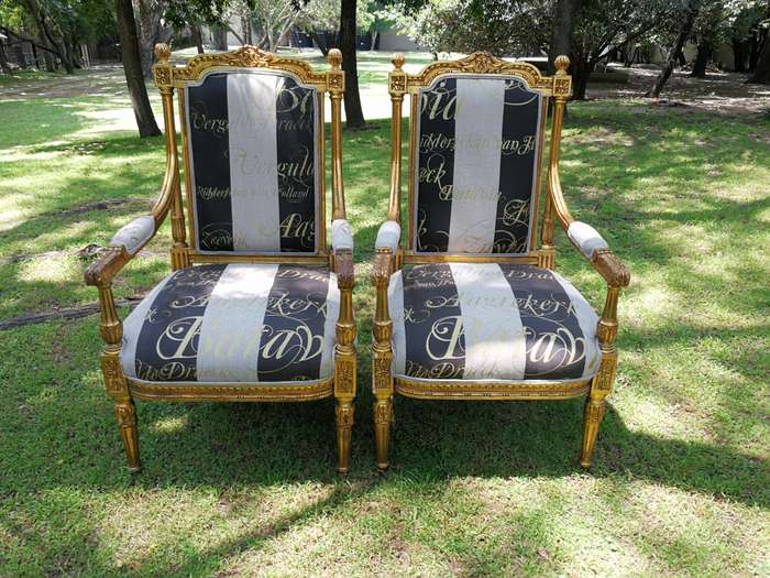 Pair French Style Gilded Arm Chairs