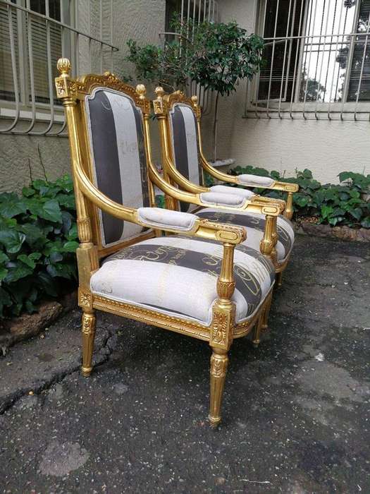 Pair French Style Gilded Arm Chairs