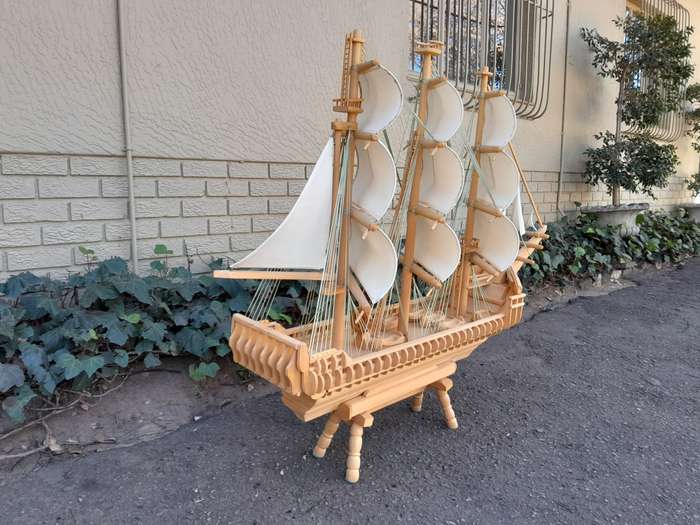 A 20th Century Hand Carved Wooden Model Ship of Large Proportions