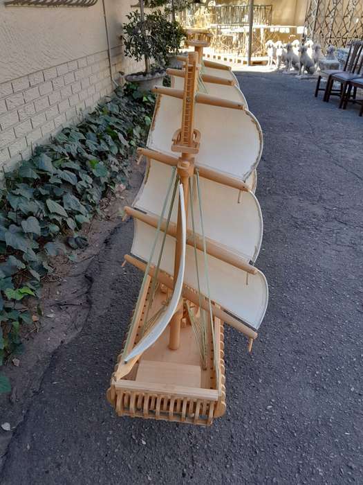 A 20th Century Hand Carved Wooden Model Ship of Large Proportions
