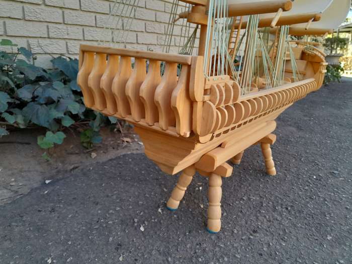 A 20th Century Hand Carved Wooden Model Ship of Large Proportions