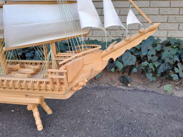 A 20th Century Hand Carved Wooden Model Ship of Large Proportions