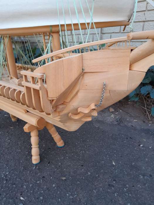 A 20th Century Hand Carved Wooden Model Ship of Large Proportions