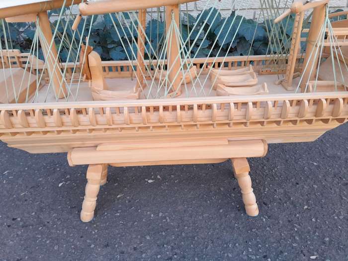 A 20th Century Hand Carved Wooden Model Ship of Large Proportions