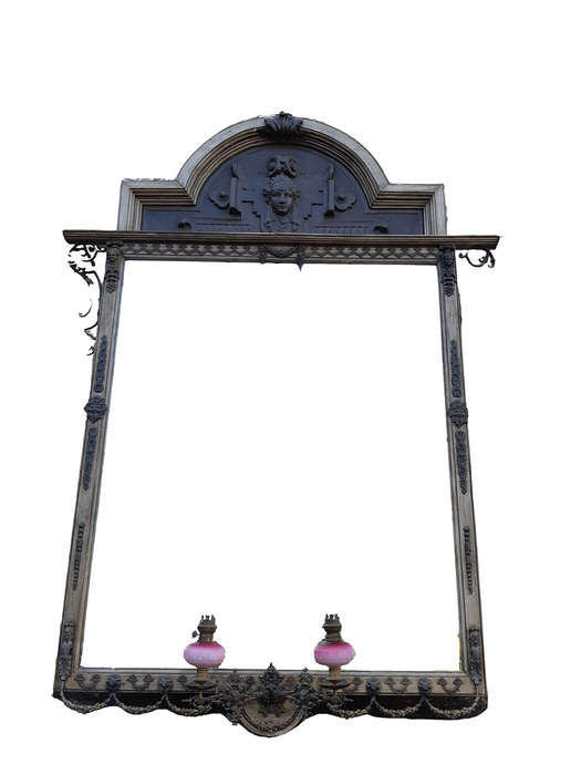 Victorian Gilded Mirror  Wooden Mirror with a Brass Rim and Oil Lamps.  Circa Mid/Late 1800s