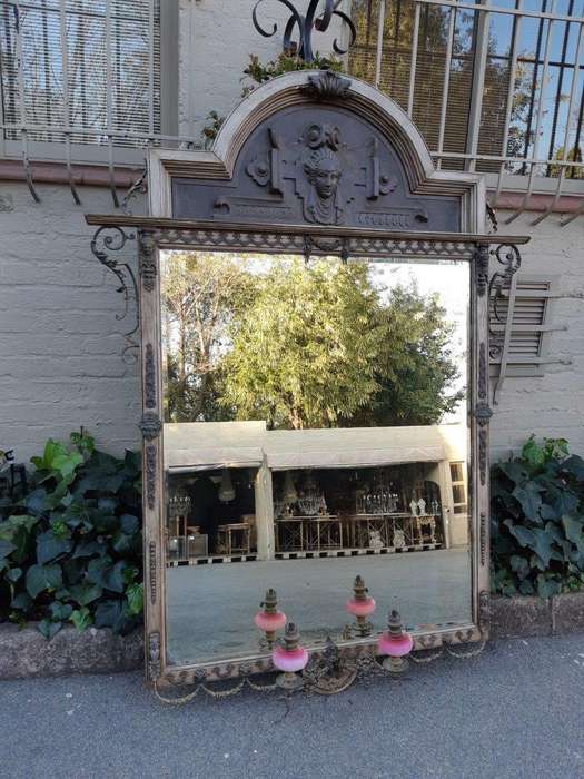 Victorian Gilded Mirror  Wooden Mirror with a Brass Rim and Oil Lamps.  Circa Mid/Late 1800s