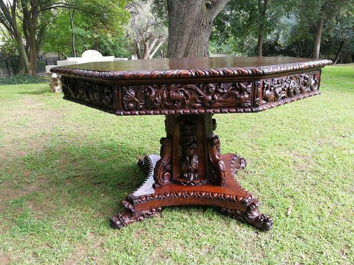 Flemish Octagonal Renaissance Table  Circa 1860