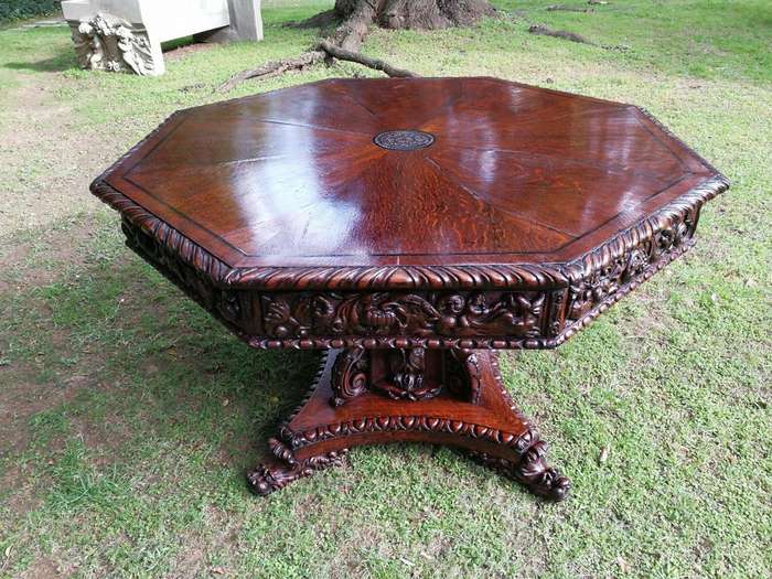 Flemish Octagonal Renaissance Table  Circa 1860