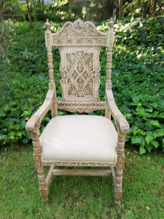 A 19th Century Continental Bleached / Natural Wood Finish and Carved Armchair With upholstered