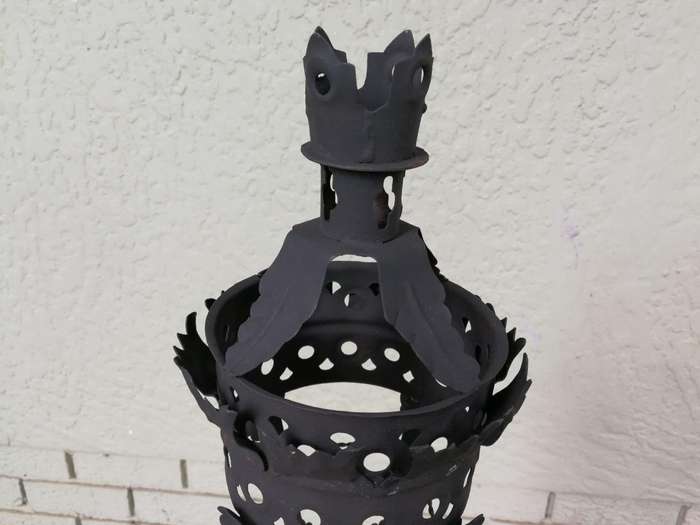 Pair Black French Wrought Iron Candle Lantern On Wooden Stake
