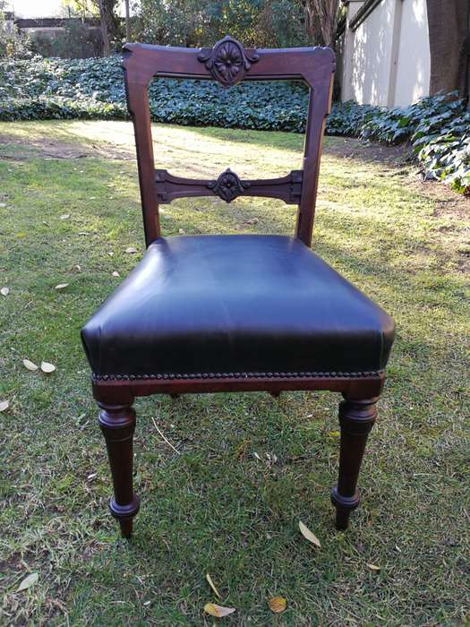 Set of six early Victorian chairs upholstered in black leather upholstered