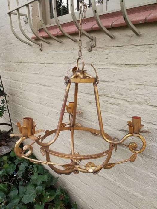 Set of three hanging gilt-metal chandeliers for candles ND
