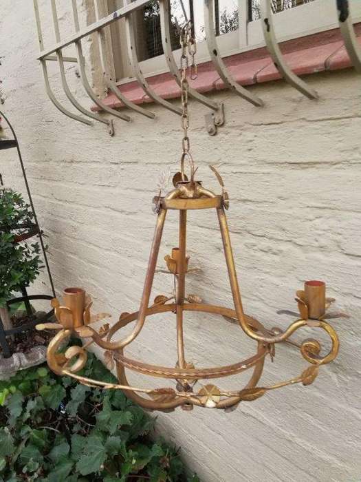 Set of three hanging gilt-metal chandeliers for candles ND