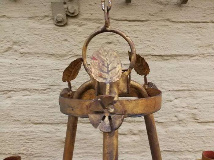 Set of three hanging gilt-metal chandeliers for candles ND