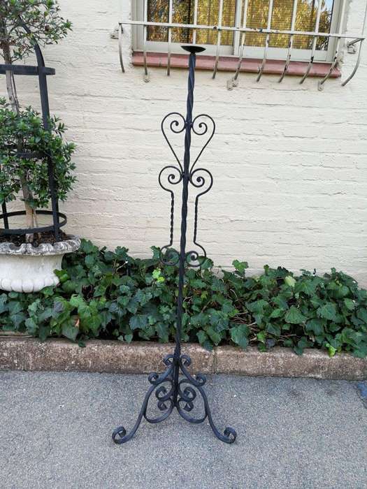 A Set Of Three Vintage Floor Standing Wrought Iron Candelabras