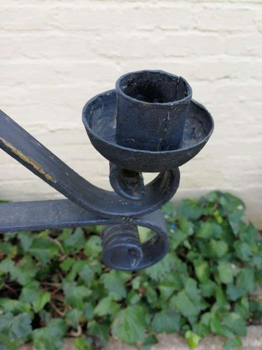 A Set Of Three Vintage Floor Standing Wrought Iron Candelabras
