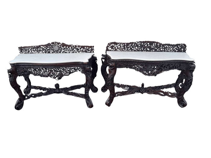A near pair of Anglo Indian Rosewood Serpentine Console / Server Tables (one 19th Century and one...