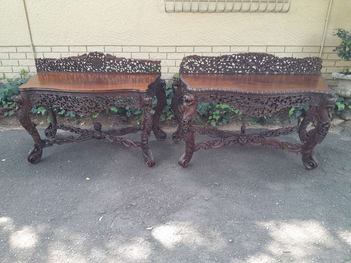 A near pair of Anglo Indian Rosewood Serpentine Console / Server Tables (one 19th Century and one...