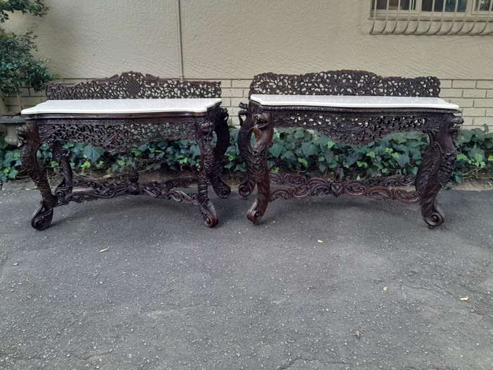 A near pair of Anglo Indian Rosewood Serpentine Console / Server Tables (one 19th Century and one...