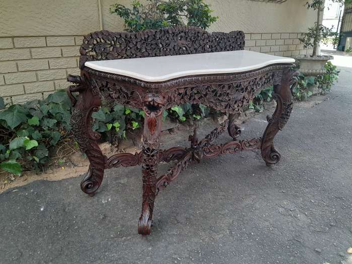 A near pair of Anglo Indian Rosewood Serpentine Console / Server Tables (one 19th Century and one...