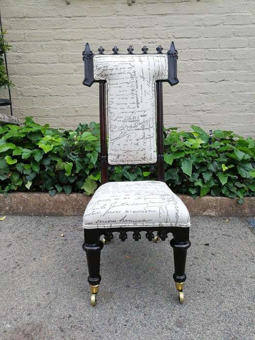 Victorian Prayer Chair With Petit Point Tapestry Upholstery And Brass Casters
