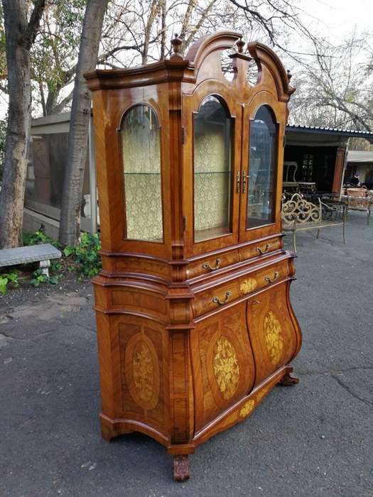 An Inlaid Walnut Bombe Vitrine Cabinet