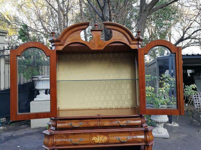 An Inlaid Walnut Bombe Vitrine Cabinet