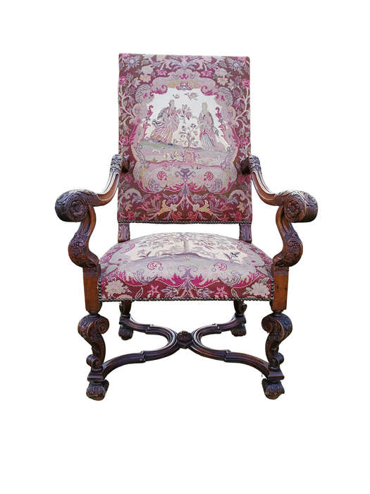 A 19th Century Walnut Louis Fourteenth Style Chair Elaborately Carved And With A Splendid Origina...