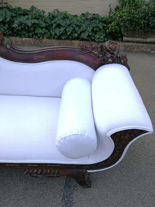 Antique American Empire Carved Mahogany Settee Circa 1880-1900 with Figural Eagle