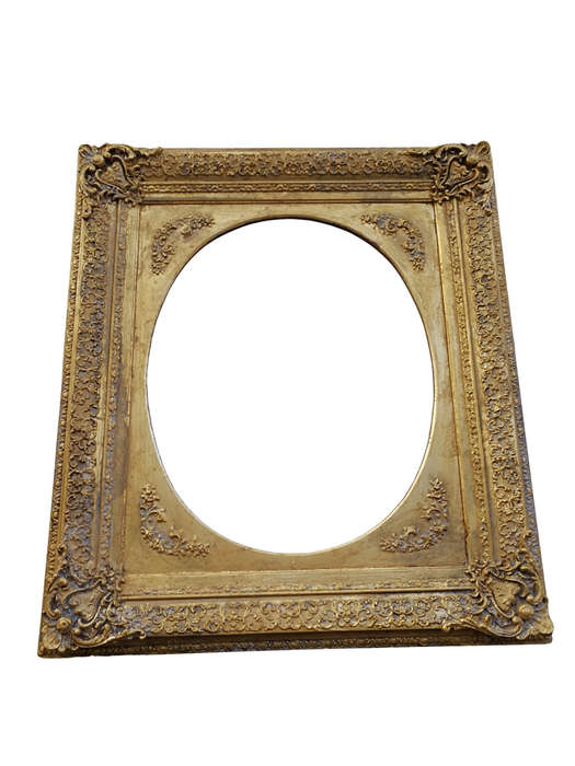 An Early 20th Century Gilded Oval Mirror Within A Rectangular Frame