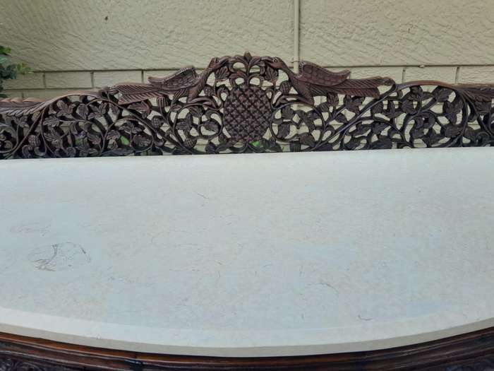A 19th Century Anglo-Indian Carved Rosewood Serpentine Console Table With Marble Top