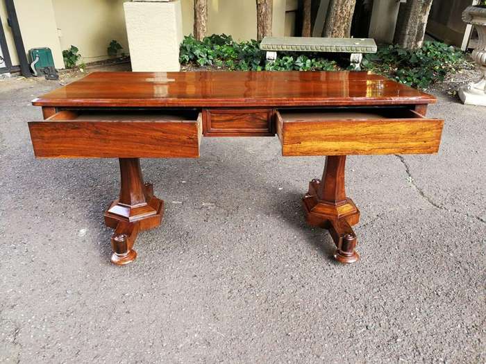 An Early 19th Century  English Solid Rosewood William The 4th  Writing/Drinks Table With Two Dr...