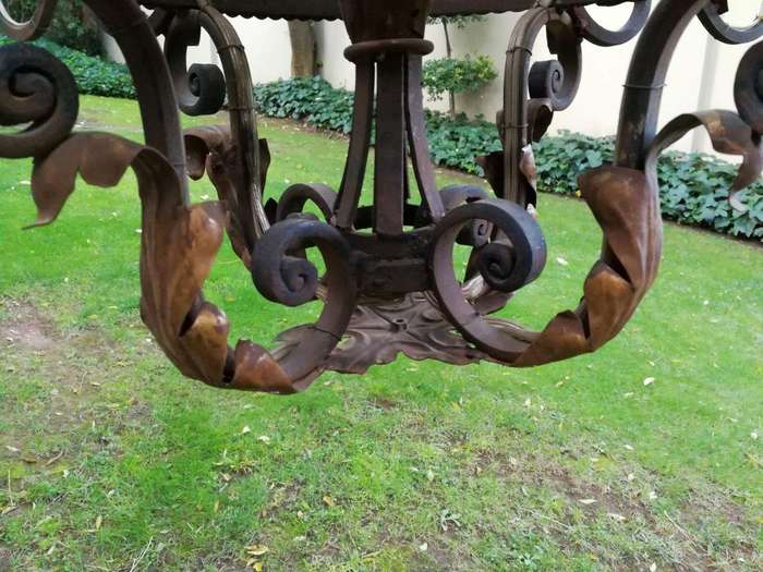 An Imported French Crown Design Wrought Iron Hand Painted Chandelier With 8 Arms