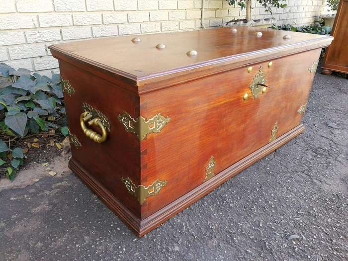 A 19th Century Dutch Colonial Batavian Brass-bound Teak Chest, With Original Lock Plate and Key. ...
